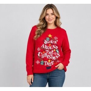 Merry Christmas Mens L Red Ugly Christmas Sweater Light Up Rockin Around Tree